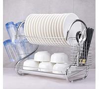 HUOLE Escurreplatos de Dos Niveles Estante Plateado, Cuencos Platos con Bandeja de Goteo 40 * 26 * 37 cm (Tabla de Cortar Colgante)