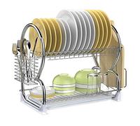 HUOLE Escurreplatos de Dos Niveles Estante Plateado, Cuencos Platos Portavasos con Bandeja de Goteo,escurreplatos Acero Inoxidable,escurreplatos con Bandeja