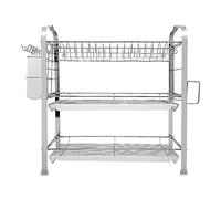 HUOLE Escurridor de Platos de Acero Inoxidable escurridor para Platos, Cuencos, Tazas para Estante de Cocina, Desmontable, 2 Niveles (42 x 25 x 49 cm (Jaula de Palillos + portavasos))