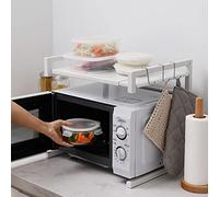 HUOLE Estante de Cocina, Soporte para microondas, Ideal para Colgar Multifuncional Organizador Estantería Cocina,Soporte Extensible de Metal (42cm (40-65cm) Blanco)