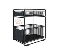 HUOLE Estantería para Especias de 2 Niveles sin taladrar con Carril de Cocina, Soporte para Especias, Estante para Especias Extensible para armarios-37,4 * 26,5 * 44 cm (Negro)