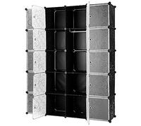 HUOLE Guardarropa portátil para Colgar Ropa, Armario Combinado, Armario Modular para Ahorrar Espacio, Organizador Ideal para Libros, Juguetes(5 Pisos, 20 Puertas, Negro)