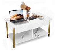 Huole - Mesa baja, mesa de salón elevable, con almacenamiento oculto y compartimentos abiertos, bandeja elevable integral rectangular inferior, diseño industrial, 90 x 48 x 62 cm (B)