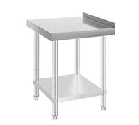 HUOLE Mesa de Trabajo Cocina de Acero Inoxidable Mesa Catering Preparación de ComidaBanco de Trabajo Cocina con Ruedas Frenos Pies Adaptables + Estante Inferior Ajustable Capacidad Peso 160kg