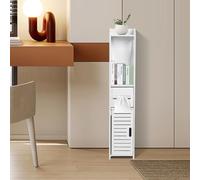 HUOLE Mueble Auxiliar de Baño Columna Con Estantes Ajustables, Independiente Blanco Portarrollos Pequeño Armario - 20*15*80cm