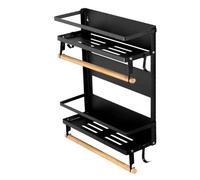 HUOLE Organizador Cocina Estante Magnético para Especias en el Frigorífico, Estantes Magnéticos, Organizador Magnético Móvil para Frigorífico con 4 Ganchos-40 * 30 * 11CM (Negro)