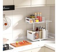 HUOLE Organizador de armario de cocina con 2 estantes, estante de cocina, encimera de metal, fregadero para baño, 26,5 × 38 × 48,5 cm, en forma de L (blanco)