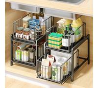 HUOLE Organizador de cocina, estante bajo fregadero, almacenamiento en armario, bajo lavabo, con cajones, para cocina, cuarto de baño, 26 x 37 x 38,5 cm, color negro