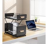 Huole - Organizador de cocina, estante bajo fregadero, portaespecias, cesta de almacenamiento deslizante de metal, para cocina, cuarto de baño, dormitorio (40 x 26 x 43 cm, negro-1 unidad)