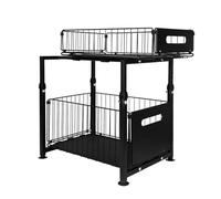 Huole - Organizador de cocina, estante bajo fregadero, portaespecias, cesta de almacenamiento deslizante de metal, para cocina, cuarto de baño, dormitorio (29 x 38 x 49 cm (negro))