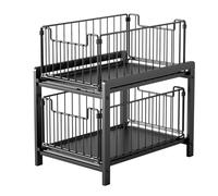 Huole - Organizador de cocina, estante bajo fregadero, portaespecias, cesta de almacenamiento deslizante de metal, para cocina, cuarto de baño, dormitorio (26 x 37 x 38,5 cm (negro))