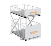 Huole - Organizador de cocina, estante bajo fregadero, portaespecias, cesta de almacenamiento deslizante de metal, para cocina, cuarto de baño, dormitorio (40 x 26 x 43 cm, blanco-1 PC)