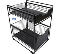Huole - Organizador de cocina, estante bajo fregadero, portaespecias, cesta de almacenamiento deslizante de metal, para cocina, cuarto de baño, dormitorio (negro-1 unidad)