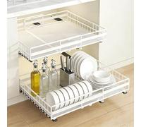 Huole - Organizador de cocina, estante, portaespecias, cesta de almacenamiento deslizante de metal, para cocina, cuarto de baño, dormitorio (31-49 cm y 32-51 cm) color blanco