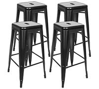 HUOLE Packs Taburetes Altos,Pack 4 Taburete Alto Metálico Plata Apilable y Resistente. Asiento de Metal Premium para Eventos, Catering y Bares para Barra y Mesa Alta (4 Piezas (Negro))