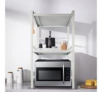 HUOLE Soporte Extensible para Horno de Microondas,Organizador Estanteria para Encimera de Cocina,Mueble Microondas,Rack de Almaceamiento 2 Niveles,40/64 * 36,5 * 78 cm-Blanco
