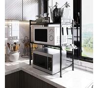 HUOLE Soporte Extensible para Horno de Microondas,Organizador Estanteria para Encimera de Cocina,Mueble Microondas,Rack de Almaceamiento 2 Niveles,40/64 * 36,5 * 78cm Negro