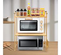 HUOLE Soporte Microondas de Madera, Estante para Horno de Microondas, Estante de Cocina con 4 Ganchos, Estantería Cocina (2 Niveles-52 * 30 * 35cm)