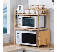 HUOLE Soporte Microondas de Madera, Estante para Horno de Microondas, Estante de Cocina con 4 Ganchos, Estantería Cocina (2 Niveles-52 * 30 * 35cm)