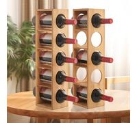 Huole - Soporte para botellas de madera, estante de vino de bambú con 5 ranuras para botellas, botella, estante para botellas de bambú, para 5 botellas, 13,5 x 12 x 53 cm (2 piezas)