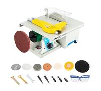 HUOMMGS Sierra circular de mesa 3 en 1, lijadora pequeña y lijadora de banda, profundidad de corte de 0-10 mm, rango de portabrocas de 1,5-10 mm, sierras circulares de mesa con 2 hojas de sierra, 5
