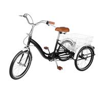 HUOMMGS Triciclo de 20 pulgadas para adultos, altura ajustable, 3 ruedas, triciclo comercial retro con cesta de la compra de 20 kg máx. hasta 110 kg, para personas mayores, triciclo con frenos