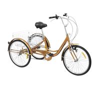 HUOMMGS Triciclo para adultos, 6 velocidades, 24 pulgadas, con cesta de la compra de 25 kg, altura ajustable, triciclo de compra actualizado, 3 ruedas, bicicleta para personas mayores, triciclo con