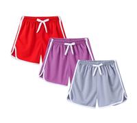 HUOQI Pantalones cortos de verano para niña, color sólido, pantalones cortos para la playa, tres piezas, combo de deporte, 152, N, 6-7 años