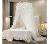 HUOQOU Dosel de Cama Princesa para niñas Cortina de Dosel Doble Capa de Malla Transparente Cúpula de Cortina de Cama de Encaje Redonda Mosquitera de Princesa Tienda para decoración (Blanco/Blanco)