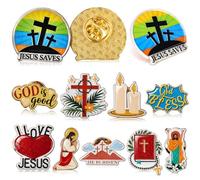 Huquary 30 pines esmaltados de Jesús cristiano con cruz religiosa, broche de solapa de metal, regalo para creyentes y grupos juveniles, 5.51, Metal, No es una piedra preciosa