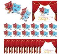 Huquary 36 piezas de regalos de teatro máscaras de drama con 36 tarjetas de felicitación, máscaras de tragedia, sombrero, premio de actuación, insignia de solapa para estudiantes de teatro