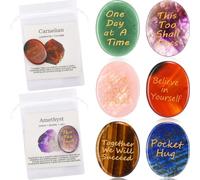 Huquary 6 piedras de ágata calmante de cristal con piedras inspiradoras grabadas naturales inspiradoras 6 palabras diferentes piedras de preocupación para la ansiedad pensando en ti, regalos de