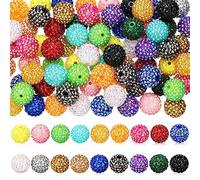 Huquary 80 cuentas de diamantes de imitación de colores mixtos de 20 mm, cuentas redondas de bola de discoteca, cuentas gruesas de resina de cristal, cuentas espaciadoras sueltas, dijes para hacer joyas, suministros de manualidades (multicolor)