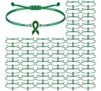 Huquary 80 pulseras de concienciación sobre la salud mental, ajustables, con cordón verde, correa trenzada, regalos motivacionales para la salud mental para mujeres y hombres luchadores
