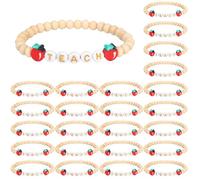 Huquary Paquete de 24 pulseras de madera para profesores, regalo de agradecimiento para profesores, pulseras apilables de manzana, color madera, bonito regalo de joyería