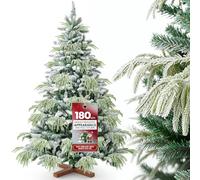 Huracan Árbol de Navidad artificial de, 180 cm, con soporte de madera, árbol de Navidad con nieve, abeto del norte, con bolsa de almacenamiento y decoración, verde