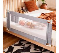 Huracan Barrera de cama para bebé, 150 cm, altura ajustable, protección contra caídas para bebés y niños, barrera de protección para cama infantil y cama de padres, plegable, malla aireada para cuna