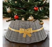 Huracan Falda para árbol de Navidad de mimbre, diámetro de 58 cm, 3 piezas, falda de ratán con cinta de regalo, cubierta para soporte de árbol de Navidad 40 x 26 cm, cesta para decoración navideña
