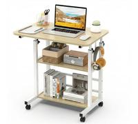 Huracan Mesa auxiliar con ruedas, altura regulable 40 × 80 × 56 - 82 cm, diseño de 3 niveles, estructura de acero en forma de H, mesa portátil para ordenador portátil y mesa de aseo con ruedas