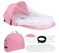 Huracan Nido plegable para bebé con mosquitera y correa de transporte, cuna ligera y portátil, colchón de espuma suave y manta de algodón, comodidad y seguridad para recién nacidos, color rosa