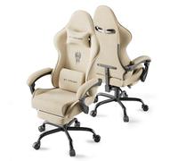 Huracan Silla de Gaming con Masaje Lumbar, reposabrazos Ajustables, Silla de Gamer, poltrona da Gaming ergonómica con reposapiés, Tela de Terciopelo, Respaldo Ajustable de 90 a 160°, 150 kg (Beige)