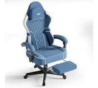 Huracan Silla Gaming con función masajeador, Silla Gamer Oficina con reposacabeza y Soporte Lumbar, sillón ergonómico Gaming con reposapiés, Respaldo Ajustable 90-160°, 150KG, algodón y Lino, Azul