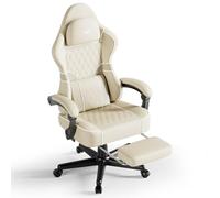 Huracan Silla Gaming con función masajeador, sillas Gamer ergonómica para PC, Gaming Chair con reposacabeza y Soporte Lumbar, giratoria, Silla Gamer con reposapiés, Cuero PU, Beige