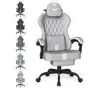 Huracan Silla Gaming ergonómica, Sillas Gamer con función de Masaje, reposacabezas y reposapiés, Silla Gamer Altura Ajustable, Gaming Chair con Respaldo Ajustable de 90 a 145°para Juegos, Gris-Blanco