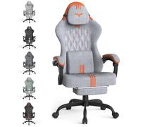 Huracan Silla Gaming, Silla Gamer ergonómica con función de Masaje, reposacabezas y reposapiés, Sillas Gamer con Respaldo Ajustable de 90 a 135°, Gaming Chair Altura Ajustable, Gris-Naranja