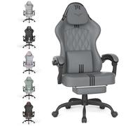 Huracan Silla Gaming, Silla Gamer ergonómica con función de Masaje, reposacabezas y reposapiés, Sillas Gamer con Respaldo Ajustable de 90 a 135°, Altura Ajustable Gaming Chair para Juegos, Gris-Negro