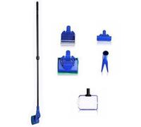 Huraoerrrr Aquarium Scraper Aquarium Cleaning Brush,5 in 1 Plastic Long Handle No Dead End Cleaning Brush 40cm Aquarium Sponge Cleaning Brush for Algae Glass Window Household Aquarium (Blue)
