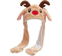 Huraoerrrr Gombado de Navidad en movimiento, sombrero de invierno termal de tamaño libre, lindo dibujos animados locos con orejas en movimiento, regalo festivo para niños y adultos (estilo de renos)