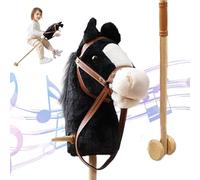Huraoerrrr Hobby Horse on a Stick, 39 Pelotas de Lujo con Sonido Realista, Ruedas y Poste de Madera, Mango no Deslizante, Regalo para niños Negros