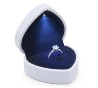 hurifeng Caja de anillo de compromiso con forma de corazón con luz LED, caja de anillo de lujo con luz automática, caja de regalo romántica de joyería para propuesta, boda, aniversario, ceremonia